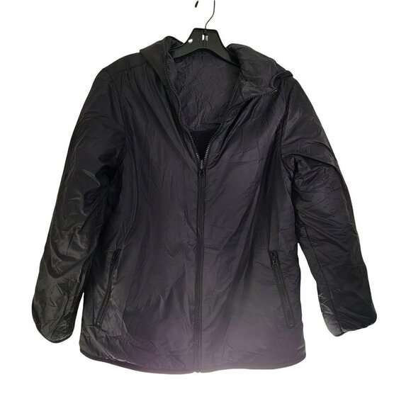Old Navy Kids Black Reversible Windbreaker Waterpoof Sherpa Zip Up Hooded Jacket - Picture 3 of 12